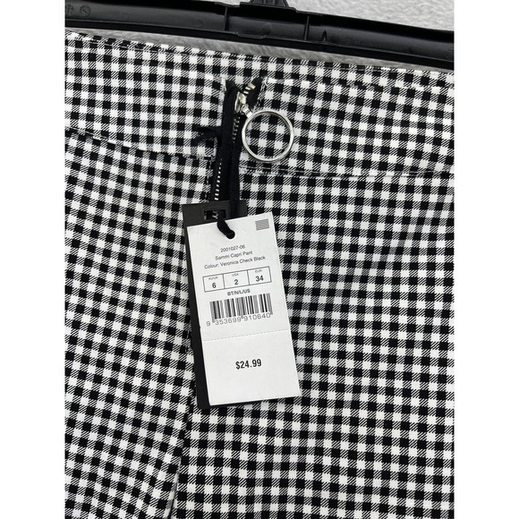 Cotton On Women's Sammi Capri Pants Size 2 Gingham Black White Veronica Check - Picture 9 of 12